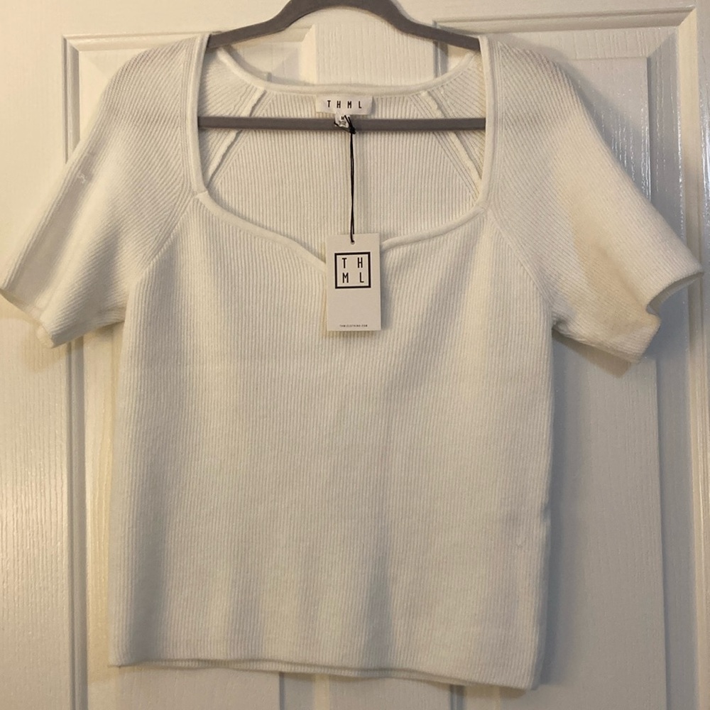THML Fitted Ribbed Short Sleeved Sweater